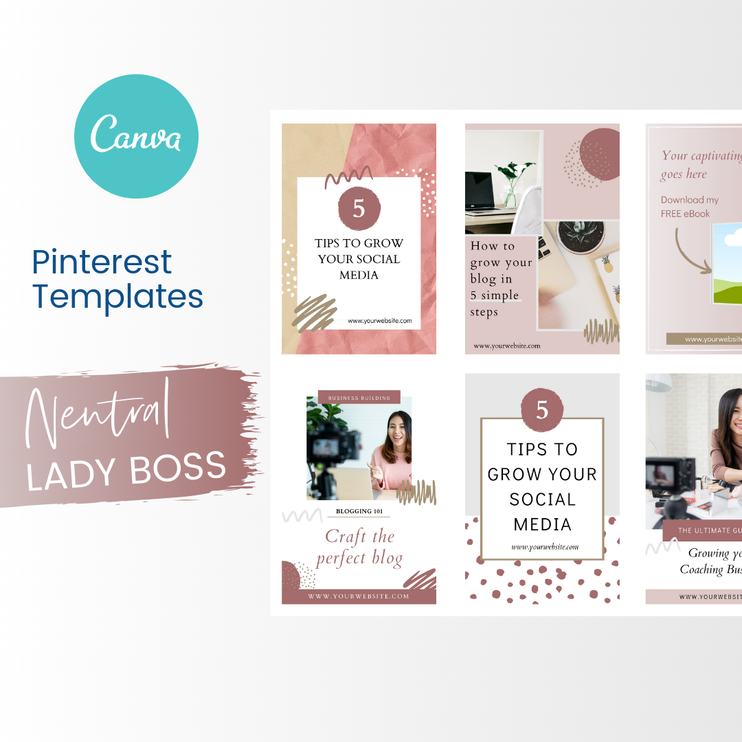 Neutral Lady Boss Pinterest Canva Templates